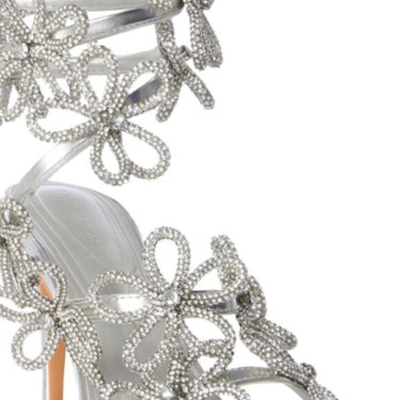 AZALEA WANG"SCULPTED PERFECTION" SILVER FLOWER EMBELLISHED COIL SANDAL(BRAND NEW - Picture 2 of 11